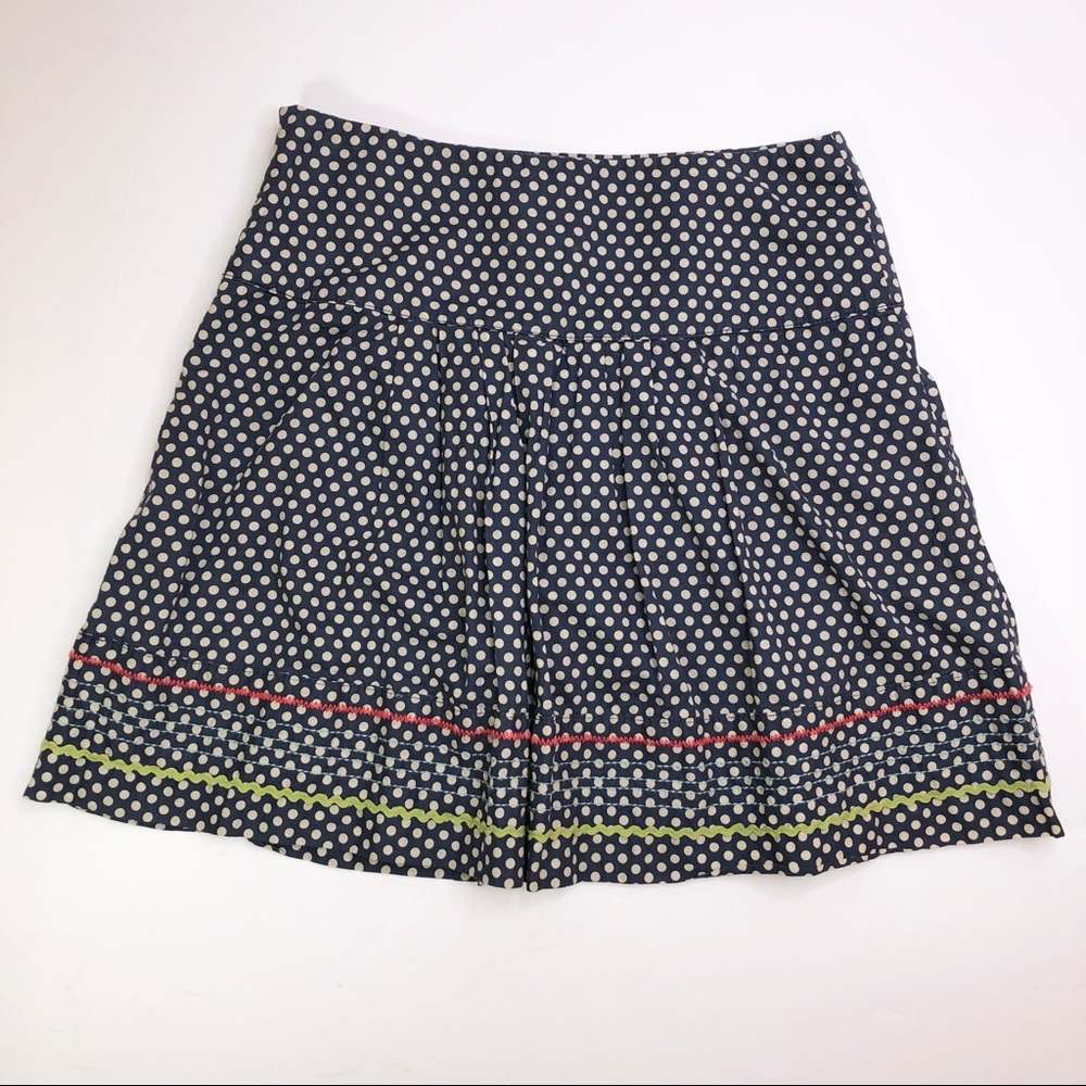 Fossil Boho Retro Pleated Blue Polka Dot A Line Skirt